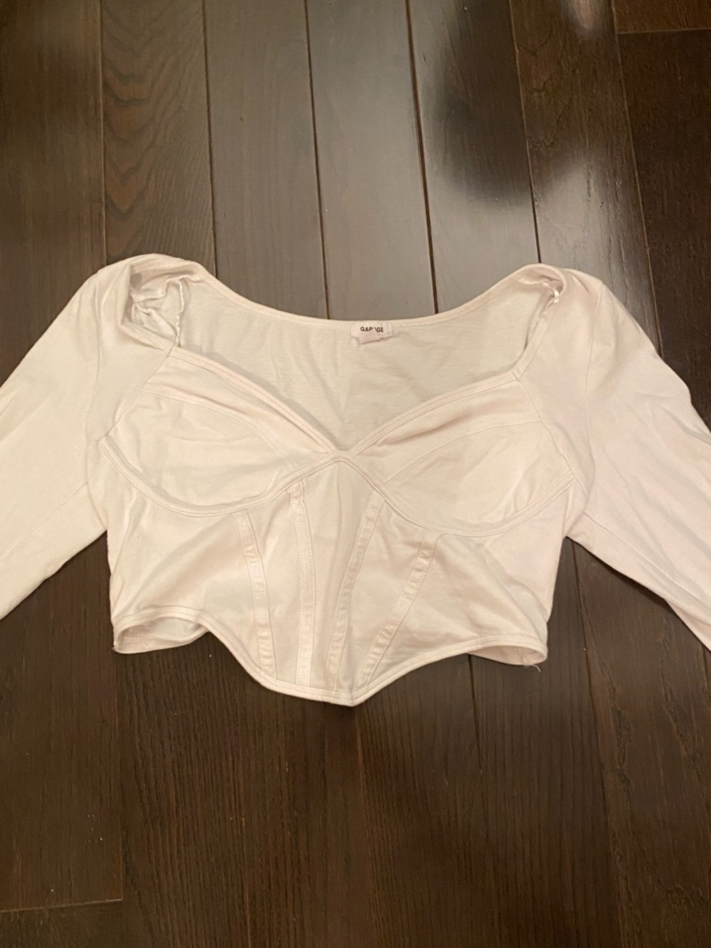 Garage Ivory Long-Sleeve Corset Crop Top